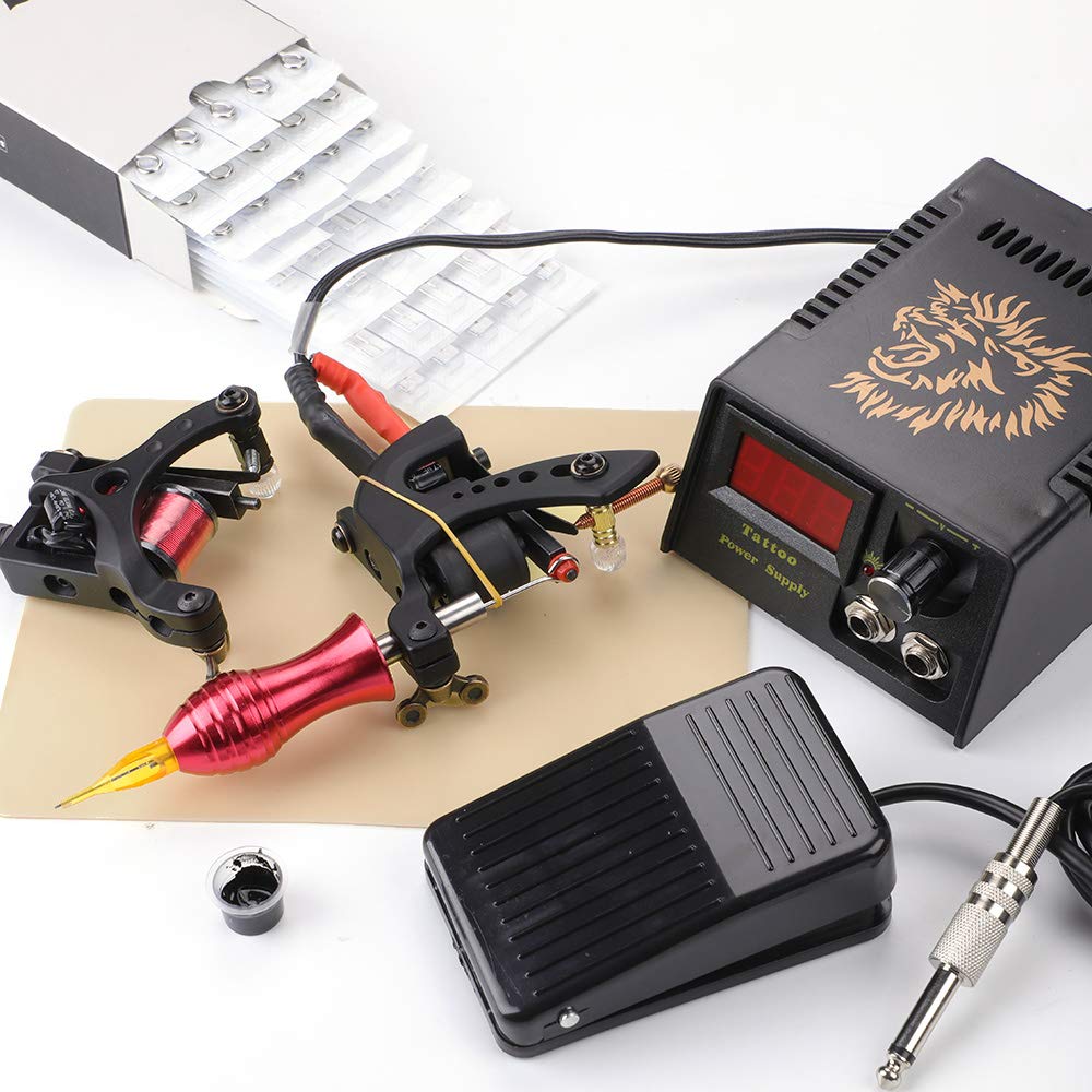 Solong Tattoo Complete Tattoo Set 2 Pro Machine Power Supply Foot Pedal Needles Grips Tips TK267