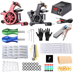 Solong Tattoo Complete Tattoo Set 2 Pro Machine Power Supply Foot Pedal Needles Grips Tips TK226