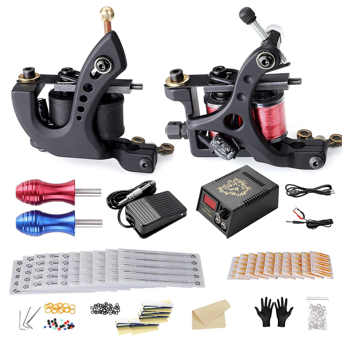 Solong Tattoo Complete Tattoo Set 2 Pro Machine Power Supply Foot Pedal Needles Grips Tips TK267